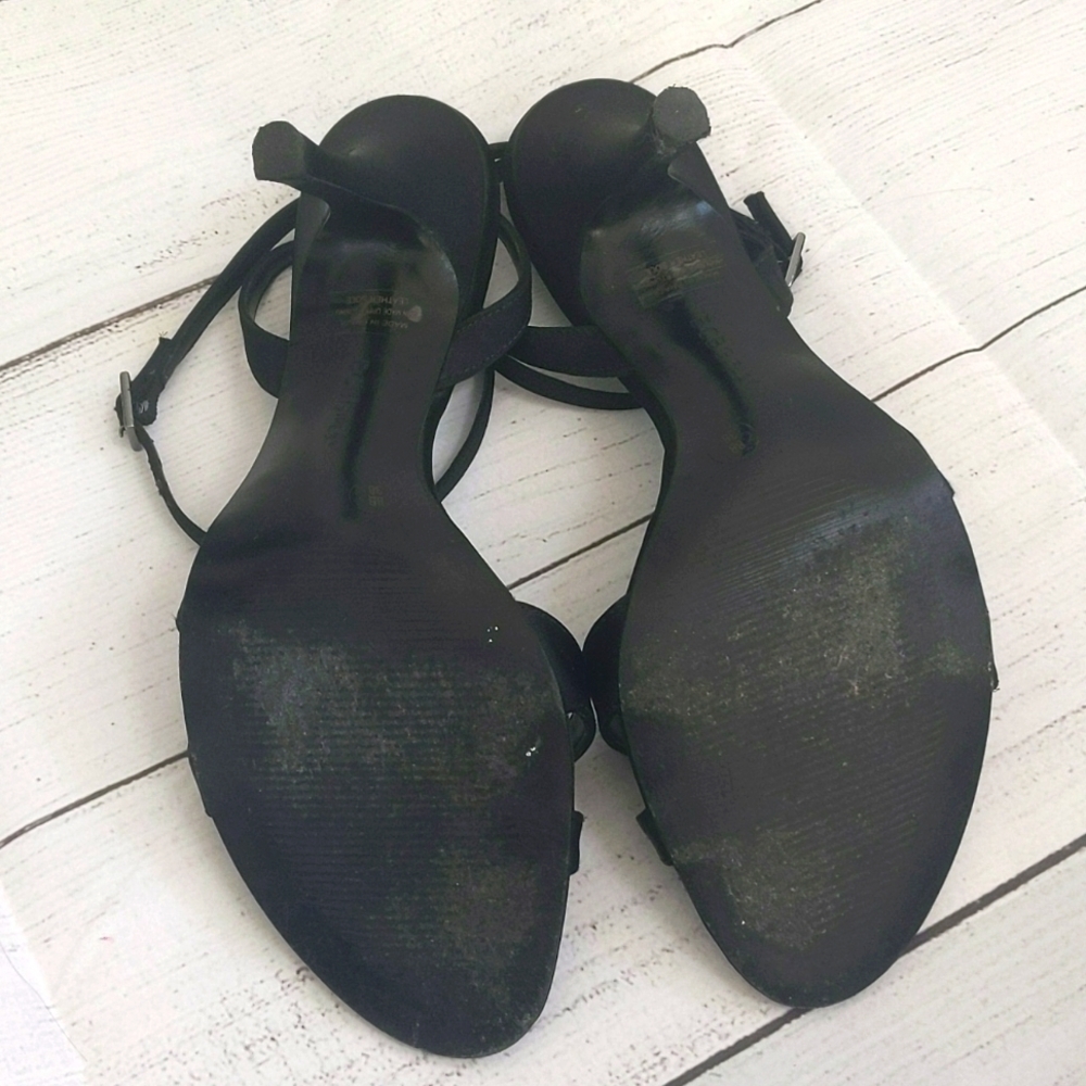 BCBGirls Black Satin Ankle Strap Sandals - Size 8 - Picture 11 of 14